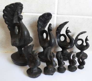 WOW!! 9 X 19TH CENTURY ORIENTAL BRONZE PEACOCK OPIUM WEIGHTS CIRCA 1890's 1938g   WOW!!