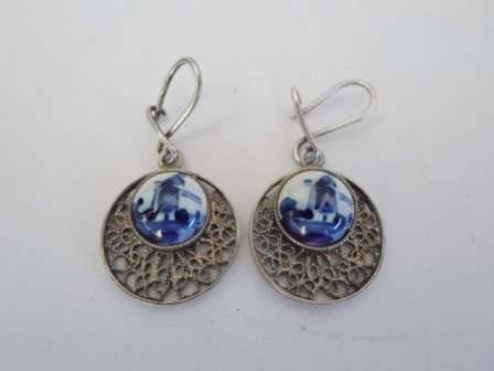 WOW!! VINTAGE DUTCH 833 FILIGREE SILVER DELFT EARRINGS 4,1g WOW!! WOW!!