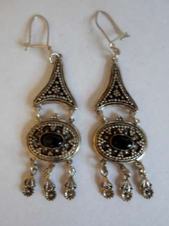 EXQUISITE!! VINTAGE STERLING SILVER & ONYX DROP EARRINGS 6,7g WOW!!!