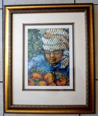WOW!! STUNNING!! CHARLENE LANGGUTH OIL PAINTING OF FRUIT PICKER DATED '99,  370 X 270mm WOW!!
