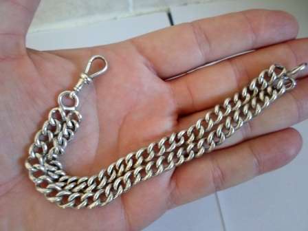 WOW!! EDWARDIAN STERLING SILVER DOUBLE FOB CHAIN WITH PASSANT MARKS 38,2g WOW!!