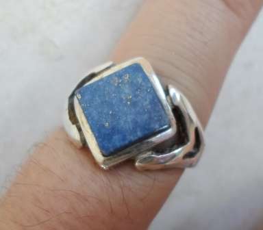 BEAUTIFUL!! VINTAGE ITALIAN 800 SILVER & LAPPIS ADJUSTABLE  RING 5,2g SIZE P & UP WOW!!