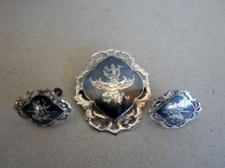 WOW!! VINTAGE SIAM STERLING SILVER BROOCH & EARRING SET CIRCA 1930's, 13,6 WOW!!