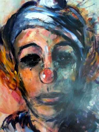 WOW!! CHRISSIE MALHERBE OIL ON CARD OF A CLOWN  670 X 490mm VALUE R4500 WOW!!