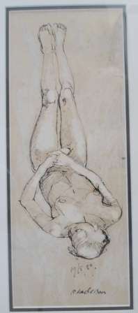 WOW!! BEAUTIFUL!! R. ANDERSON NUDE INK & WATERCOLOUR SKETCH DATED 1889  300 X 120mm WOW!!