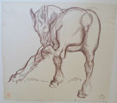 WOW!! LOVELY!! RAPHAEL GHISLAIN HORSE SKETCH DATED '49  230 X 205mm WOW!!