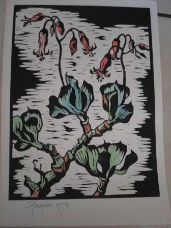 WOW!! GREGOIRE BOONZAIER 1978 FLOWERS WATERCOLOUR LINOCUT 305 X 230mm  WOW!!