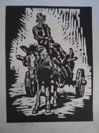 WOW!! GREGOIRE BOONZAIER 1978 DONKEY CART LINOCUT 305 X 230mm WOW!!