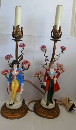 WOW!! PAIR OF VINAGE GILT BRONZE & PORCELAIN FIGURAL LAMPS EACH = 370 X 120mm WOW!!