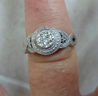 EXQUISITE!! VINTAGE STERLING SILVER & 0.06ct DIAMOND RING 3,6g SIZE R1/2 BEAUTIFUL DESIGN!! WOW!