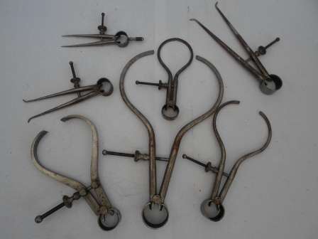 WOW!! COLLECTION OF 7 VINTAGE L. S. STARRETT ENGINEERING COMPASSES!! WOW!!