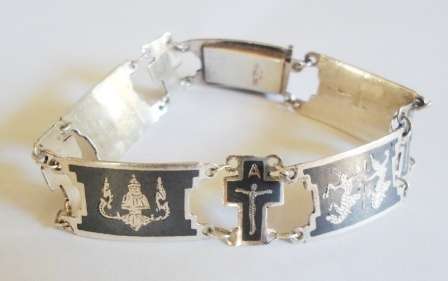 WOW!! UNUSUAL RELIGIOUS VINTAGE SIAM STERLING SILVER BRACELET CIRCA 1930's 15,1g WOW!!