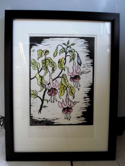 WOW!! GREGOIRE BOONZAIER 1978 FLOWER WATERCOLOUR LINOCUT 305 X 230mm VALUE R6500 WOW!!