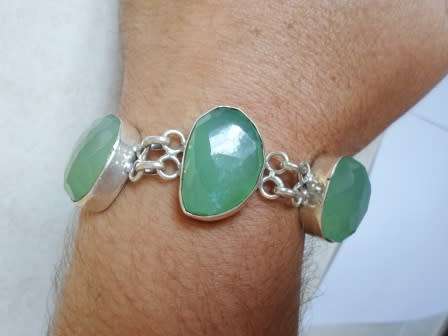 GORGEOUS!! LARGE STERLING SILVER & AVENTURINE BRACELET 76,6g WOW!! WOW!!