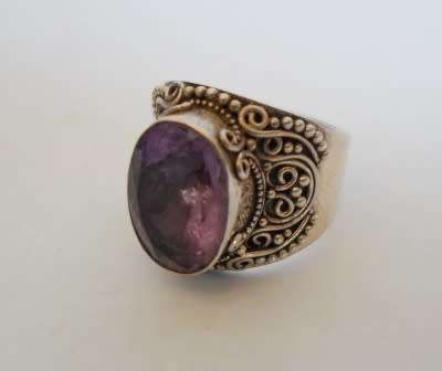 WOW!!! VINTAGE ORIENTAL STERLING SILVER & AMETHYST RING SIZE P  8,1g  WOW!! WOW!!