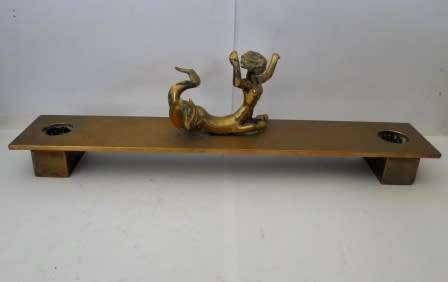 AWESOME HEAVY VINTAGE BRASS MYTHICAL FIGURAL CANDELABRA 305 X 90 X 60mm