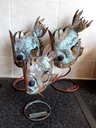 WOW!! 3 X GRADUATED K. WIUM BRASS & COPPER FISH SCULPTURES GORGEOUS PIECES!! WOW!!