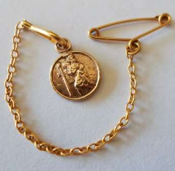 LOVELY!! EDWARDIAN 9ct GOLD ST CHRISTOPHER PIN CHAIN 0,7g  WOW!! WOW!