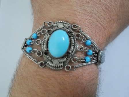 SPECTACULAR! VINTAGE 800 SILVER & TURQUOISE BRACELET 31,8g STUNNING!! WOW!!