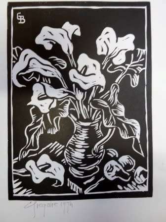 WOW!! GREGOIRE BOONZAIER 1974 "LILLIES IN VASE"  LINOCUT 225 X 165mm VALUE R4500 WOW!!