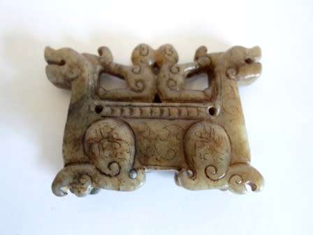 LATE 19th EARLY 20th CENTURY CHINESE JADE CARVING OF 2 MEN RIDING MYTHICAL BEAST HIGH VALUE PIECE!!