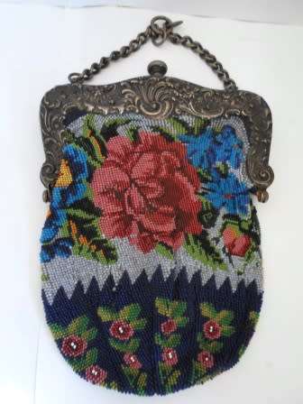 SUPER RARE!! VICTORIAN GLASS BEADED BAG WITH SILVER PLATED TOP CIRCA 1890's WOW!!
