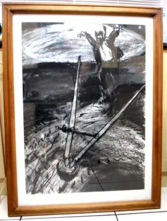 AMAZING!! HUGE CHARCOAL SKETCH 900 X 650mm LOOKS LIKE A KENTRIDGE!! WOW!! WOW!!