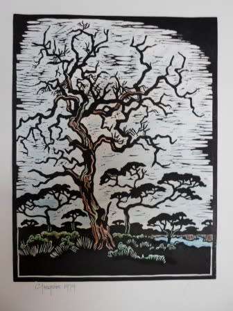 WOW!! GREGOIRE BOONZAIER 1979 "TREES" WATERCOLOUR LINOCUT 305 X 230mm VALUE R7500 WOW!!