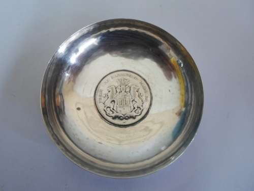 WOW!! 1876 GERMAN STERLING SILVER COIN DISH BY GOLDEMANN HAMBURG 32g  WOW!! WOW!!