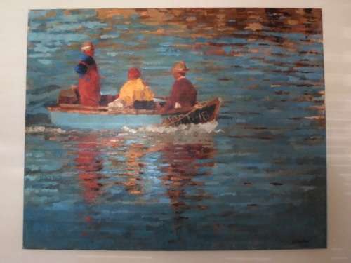 INCREADIBLE!! NORA NEWTON OIL ON CANVAS "FISHERMEN" 760 X 610mm AMAZING STYLE!! VALUE R5500