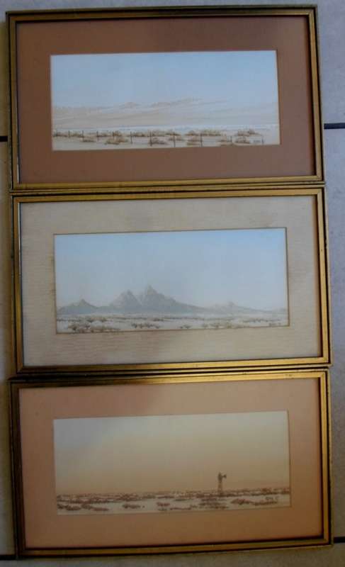 WOW!! 3 X K. BYRON WATERCOLOUR'S EACH = 280 X 120mm DATED '87 LOVELY PAINTINGS WOW!!