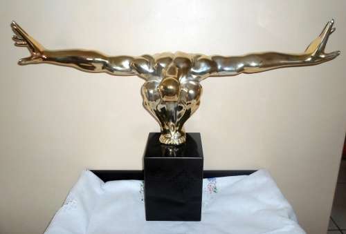 MAGNIFICENT!! HUGE METAL COATED RESIN NUDE SCULPTURE ON MARBLE BASE 750 X 540 X 210mm  WOW!! WOW!!