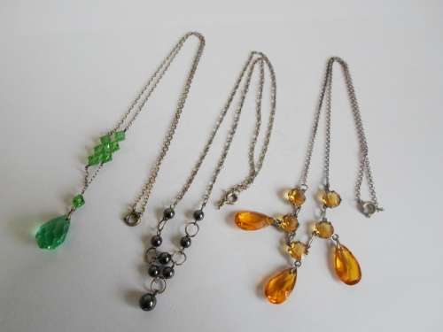 WOW!! COLLECTION OF 3 SOLID STERLING SILVER HEMATITE & CRYSTAL NECKLACES 15,5g  WOW!! WOW!