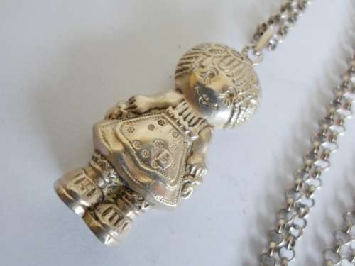 WOW!! LARGE VINTAGE PORTUGUESE STERLING SILVER RAGGEDY ANN PENDANT WITH CHAIN 12,9g WOW!!