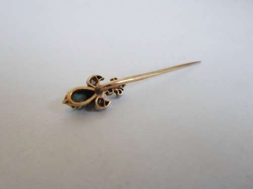 STUNNING!! VICTORIAN 18ct GOLD TURQUOISE & DIAMOND FLEUR DE LIS STICK PIN CIRCA 1880's  2,0g  WOW!!