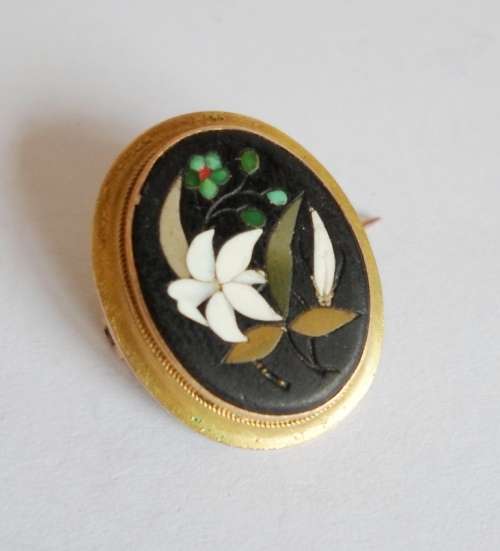 AMAZING!! EARLY VICTORIAN 18ct GOLD PETRA DURA BROOCH CIRCA 1850's  4,9g  WOW!!