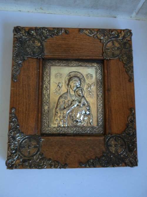 GORGEOUS!! VINTAGE GREEK SILVER PLATED RELIGEOUS ICON IN WOOD FRAME STUNNING WOW!!