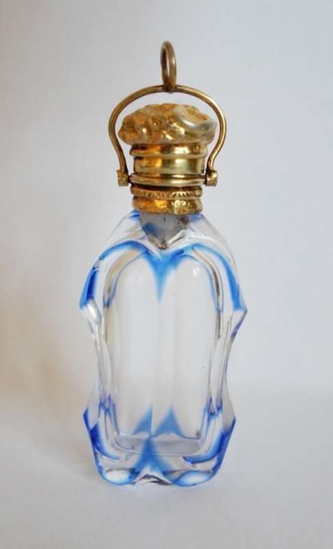 VERY RARE!! FRENCH GILT SILVER TOPPED BLUE O'LAY CHATELAINE SCENT BOTTLE CIRCA 1880's VALUE R3500