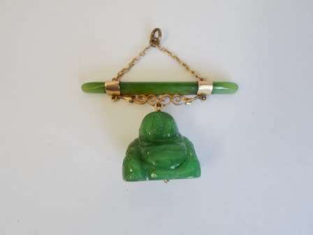 WOW!! EDWARDIAN 9ct YELLOW GOLD & JADE BUDDHA BAR PENDANT CIRCA 1910  8,8g VALUE R6500