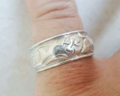 GORGEOUS!! ART NOUVEAU PATTERN STERLING SILVER RING  SIZE V  4,5g STUNNING!! WOW!!!