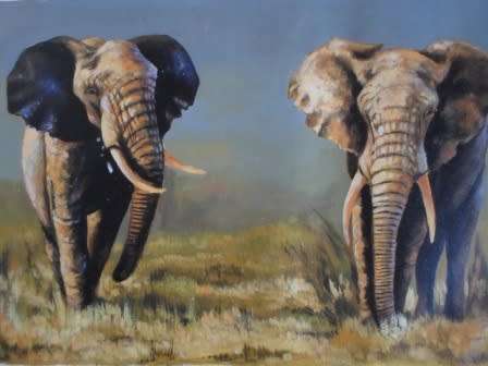 WOW!!!! BANDA SAKANYA "ELEPHANTS" OIL ON CANVAS 560 X 360mm VALUE R2000