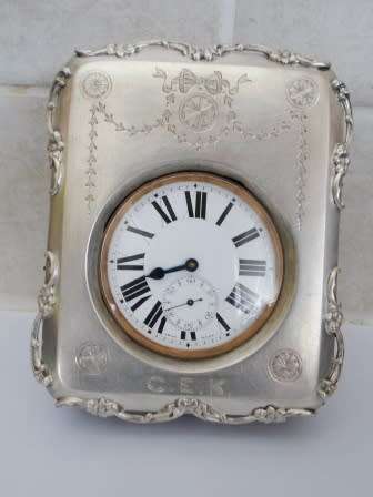 MAGNIFICENT! 1907 BIRMINGHAM SILVER FRAMED LARGE POCKET WATCH TRAVELLING CLOCK WOW!! WOW!!