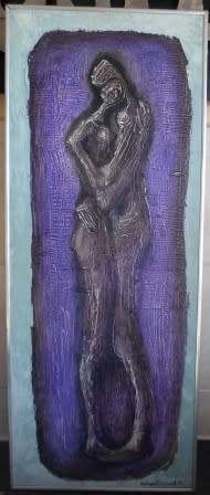 GORGEOUS!!!! ANN LINDSELL STEWART "LOVERS EMBRACE" OIL ON BOARD 760 X 300mm DATED 68  VALUE R3500