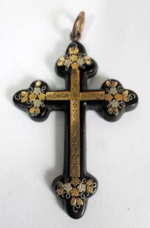 VICTORIAN PIQUE GOLD & SILVER INLAID TORTOISE SHELL RUSSIAN CROSS CIRCA 1870's VALUE R2500 WOW!!