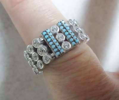 MAGNIFICENT!! STERLING SILVER TURQUOISE & CZ RING TENNIS RING  SIZE M   8,4g  WOW!!! WOW!!