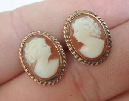 WOW!! VINTAGE 9CT GOLD SHELL CAMEO EARRINGS CIRCA 1940's  4,0g WOW!! WOW!!