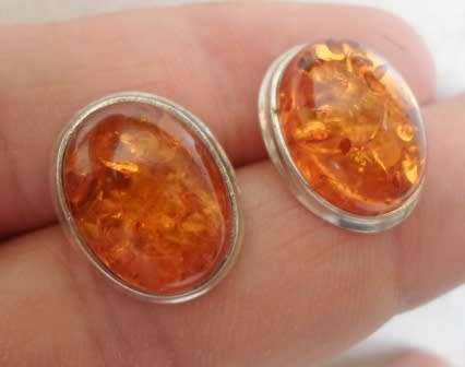 STUNNING!! STERLING SILVER COGNAC BALTIC AMBER EARRINGS 4,1g WOW!!