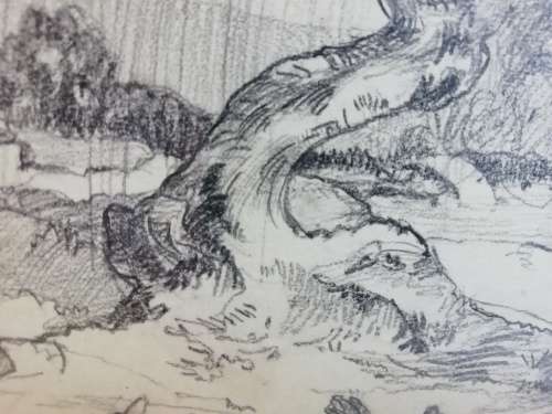 SPECTACULAR!! WALTER BATTISS "NEAR BRAMLEY" PENCIL SKETCH 270 X 205mm  VALUE R12500!!