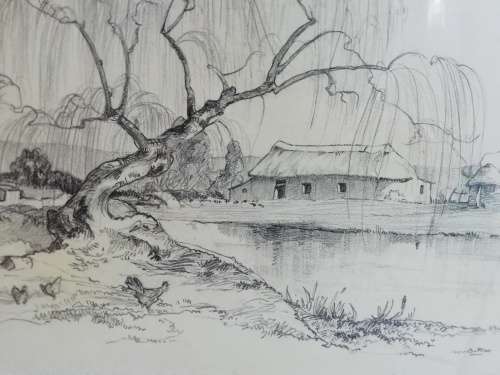 SPECTACULAR!! WALTER BATTISS "NEAR BRAMLEY" PENCIL SKETCH 270 X 205mm  VALUE R12500!!