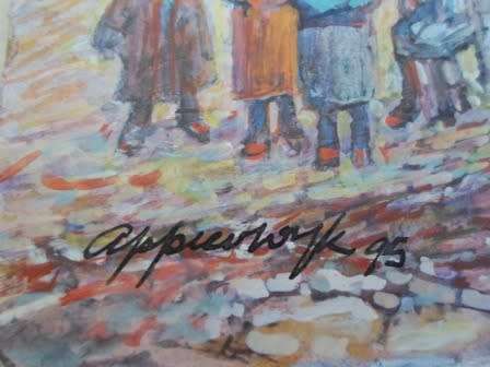 EXTREMELY RARE!! APPIE VAN WYK '95 "GATHERING AT TREE" OIL ON BOARD 200 X 170mm VALUE R8500 WOW!!